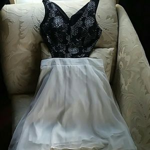 NWOT Black Lace White Cutoff Dress